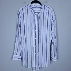 Elizabeth & James Womens Size Medium Button Front Shirt Blue Stripe Tie Neck